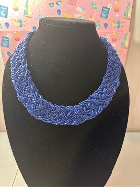 Handmade Blue Braided Beaded Choker Necklace - Women Jewelry